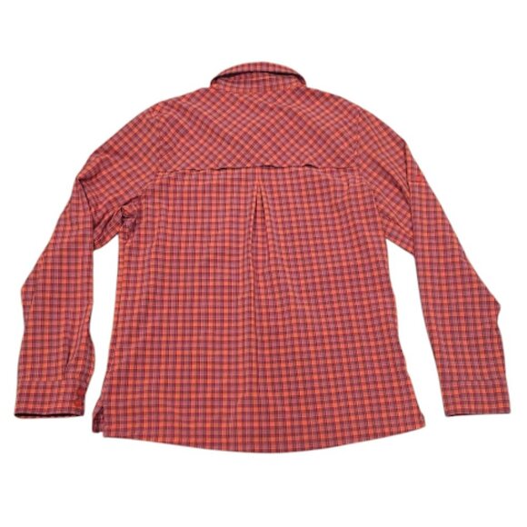 L.L. Bean Men Medium Vintage Orange Purple Outdoor Mesh Button Check Plaid Shirt - Picture 6 of 7